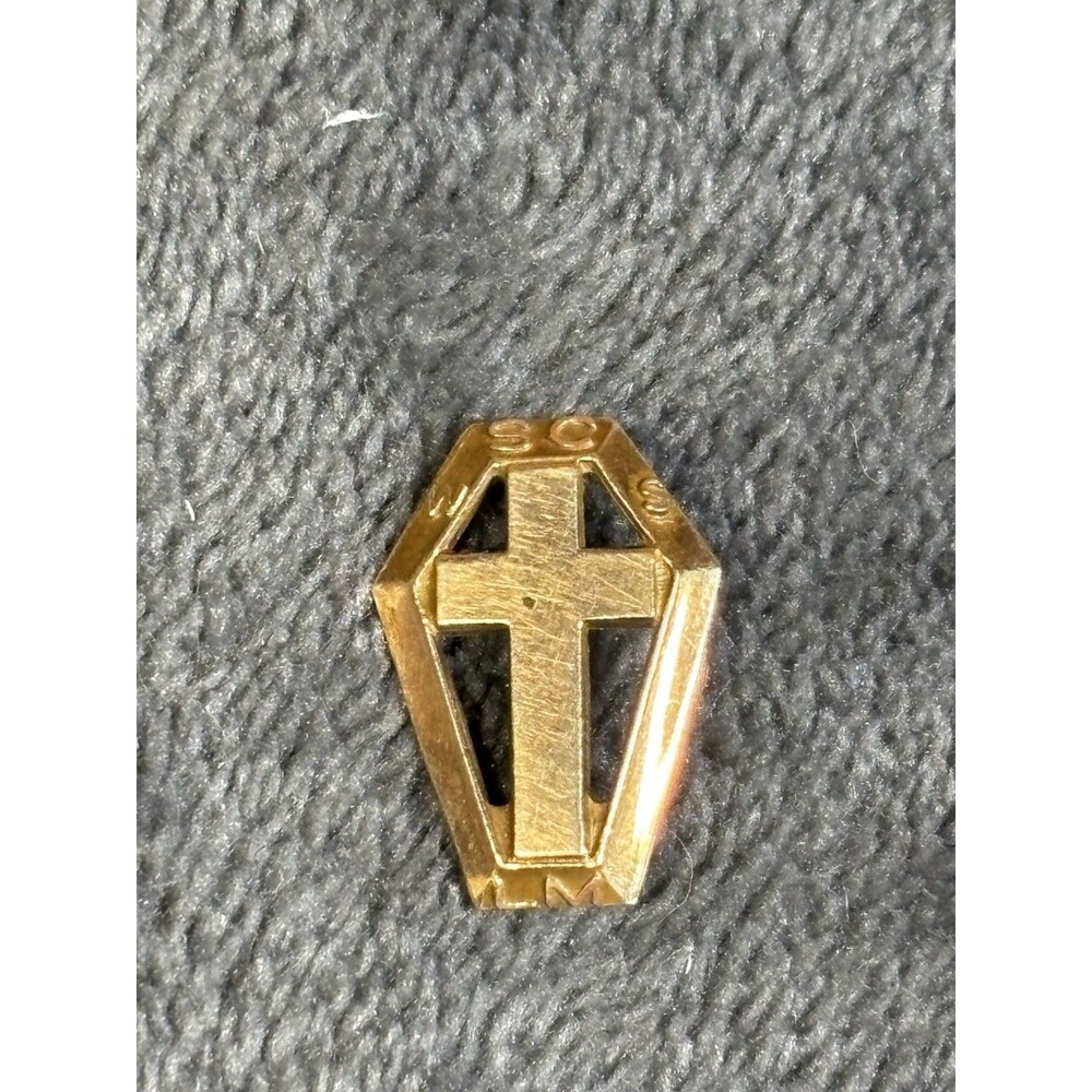 VINTAGE 10k Gold Yellow WSCS Women’s Society Christian Lapel Pin LM on Bottom